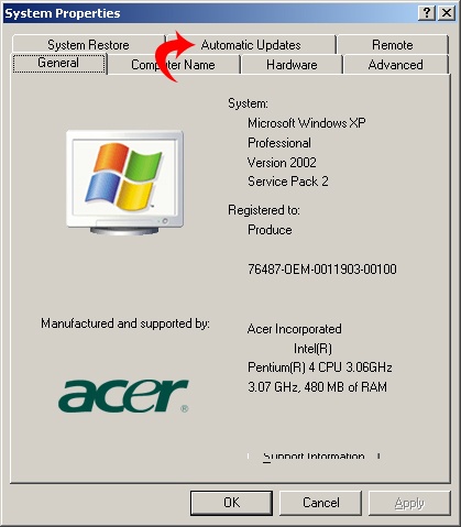 Configure Windows XP Automatic Updates